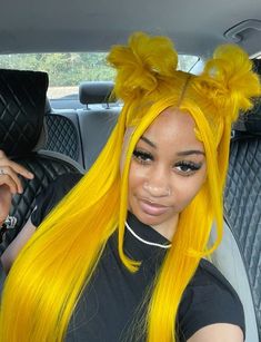 Yellow Wig, Creative Hair Color, Dyed Hair Inspiration, Women's Wigs, Yellow Hair