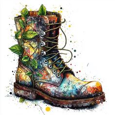 Boots Perspective Drawing, Boots Sketch Illustration Fashion, Boots Perspective, Drawing Boots, Boot Illustration, Boots Painting, Galaxy Boots, Boots Drawing