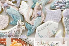 there are many decorated cookies in the shape of mermaids