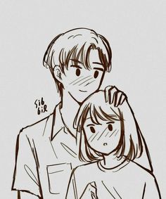 a drawing of a man holding a woman's head with her arm around him