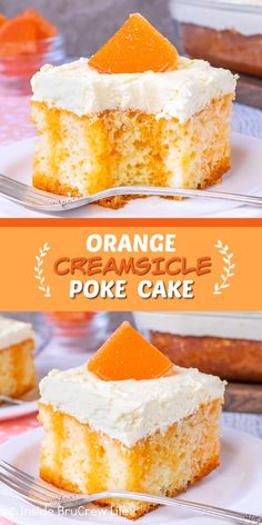 an orange creamsice poke cake on a plate