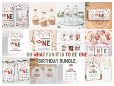 a collage of photos with the words oh what fun it is to be one birthday bundle