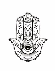 a hamsa with an eye in the middle and flowers on it's side