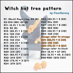 a crochet pattern for a knitted shoe with the words witch hat free pattern