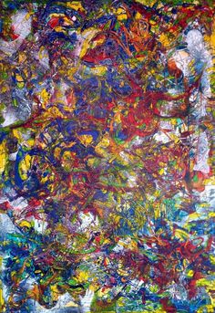 an abstract painting with lots of colors and lines on the bottom half of its image