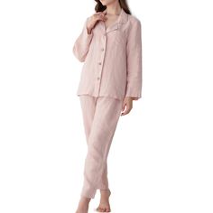 PRICES MAY VARY. 【Package Includes】This linen pajama set Includes a long-sleeved top and long pants. The size chart can be seen in the picture to choose the right size for you. 【Material】The Women Pajamas Set is made of 100% premium linen. This natural fabric is lightweight, durable, soft and skin-friendly, it can keep you relaxed while sleeping at night and enjoy superior comfort. 【Features】The perfect pajama set for snuggling up and relaxing whether you are lounging around the house or catchin Comfortable Pink Sleepwear With Soft Texture, Pink Cotton Matching Set Sleepwear, Pink Cotton Sleepwear Matching Set, Pink Sleepwear With Pockets In Relaxed Fit, Pink Button-up Sleepwear For Loungewear, Linen Pajamas, Lounge Outfit, Pajama Set Women, Shirt And Pants