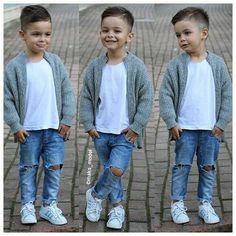 Grey cardigan white t shirt ripped denim jeans converse boy fashion summer outfit Baby Boy Fashion Summer, Boys Summer Fashion, Baby Boy Summer, Kids Summer Fashion