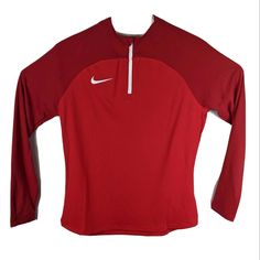 Womens Red Workout Pullover Medium 1/4 Zip Nike Dri-Fit Long Sleeve Shirt See Pictures For Details And Measurements. Nike Casual Top In University Red, Nike Sporty Tops In University Red, Nike Sporty University Red Tops, Nike Red Sporty Tops, Nike Sporty Red Top, University Red Crew Neck Tops For Sports, Nike University Red Long Sleeve Tops, University Red Long Sleeve Sporty Tops, University Red Long Sleeve Top