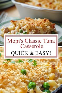 A delicious-looking classic tuna casserole with overlay text that reads "mom's classic tuna casserole," showcasing the best tuna casserole and a go-to recipe among tuna casserole recipes for a tasty tuna noodle casserole. Recipe For Tuna Noodle Casserole, Tuna Fish Casserole Recipes, Old Fashioned Tuna Noodle Casserole, Best Tuna Casserole Recipe, Tuna Noodle Cassarole, Recipe For Tuna Casserole, Tunafish Casserole, Tuna Macaroni Casserole, Healthy Tuna Casserole