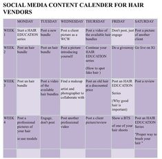 the social media content calendar for hair vendors