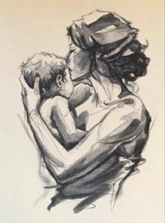 a drawing of a woman holding a baby