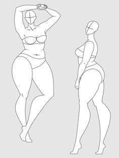 Plus Size 10 Heads Fashion Figure Templates. Exaggerated Croquis for Fashion Design and Illustration Model Outline, Diversity Drawing, High Illustration