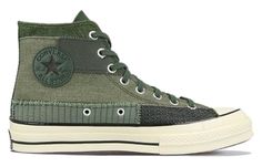 Converse Chuck 70 Hi 'Mono Patchwork - Black Forest' Black/Forest Green/Egret/Sand 167138C Patchwork Trends, Black Forest Green, Hippie Grunge, Dr Shoes, Converse Chuck 70, High Sneakers, Chuck 70, Cool Fits, Black Forest