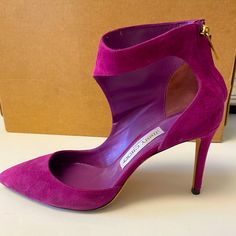 Jimmy Choo Magenta Suede Heels. Never Worn Outside. Back Zipper Closure. Size Uk 36.5 Jimmy Choo Heels, Stunning Shoes, Jimmy Choo Shoes, Color Purple, Jimmy Choo, Size 6, Zipper, Heels