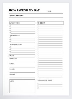 a printable to do list with the words how i spend my day