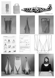 several different types of paper bags and their contents are shown in black and white photos