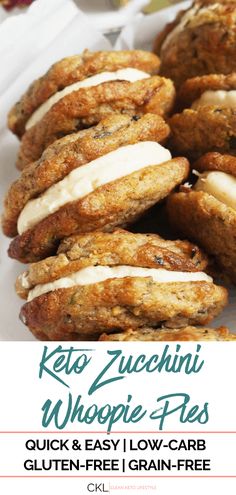 keto zucchini whoopie - fries with text overlay that reads, quick and easy low carb gluten - free grain - free