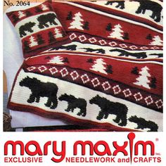 an advertisement for mary maxm's christmas sweaters with bears and trees on them