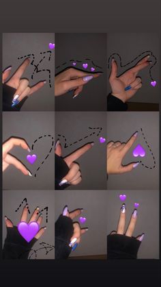 several pictures of different fingers with hearts on them