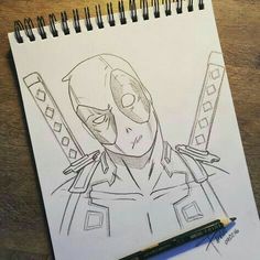 a pencil drawing of a deadpool character