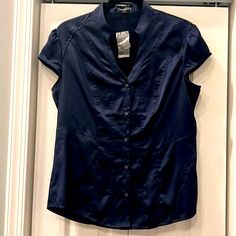 New With Tags, Express Women’s Satin Dress Shirt, Form Fitting, Navy Color, Size L Thrift Board, 2024 Wishlist, Ruffle Neck Blouse, Satin Shirt Dress, Womens Flannel Shirt, Portofino Shirt, Button Down Dress Shirt, Clothes Aesthetic, Striped Long Sleeve Shirt