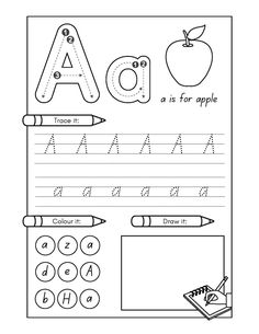 the letter a is for apple worksheet with pencils and crayons