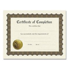 a certificate with a gold medallion on it