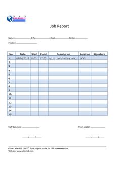 the job report form is shown in this file, and it contains several important tasks