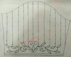 a drawing of a headboard with vines and leaves on the top, as well as an ornament