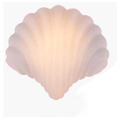 a white shell shaped light hanging from the ceiling