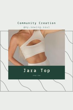 a woman wearing a bra top with the words community creation on it