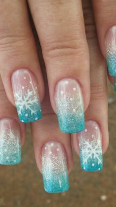 Turquoise Nail Art, Snowflake Nail, Turquoise Nails, Nail Beds, Snowflake Nail Art, Snowflake Nails, Christmas Nails Acrylic