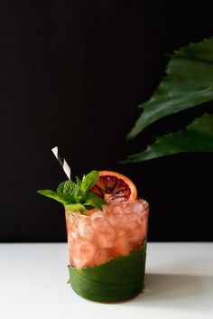 a drink with orange slices and mint garnish