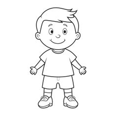 a black and white drawing of a boy with his hands in the air, standing