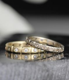 diamond studded crenelated bands with cognac diamonds Cognac Diamonds