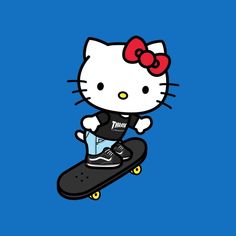 the hello kitty skateboarder is jumping in the air with her bow on her head