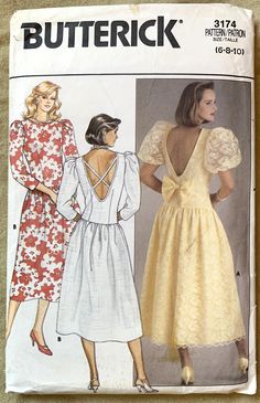 a woman's dress and top sewing pattern from butterick, with the back cut out