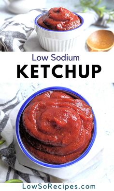 two bowls filled with ketchup on top of a table