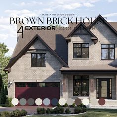 an exterior color scheme for a four - story house with brown brick and white trim