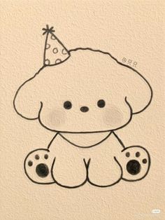 a drawing of a dog with a party hat on it's head and paws