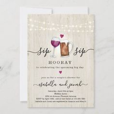 a card with two glasses of wine on it and string lights strung around the edges