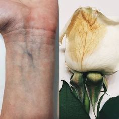 the left side of a wrist with a tattoo on it and an image of a flower