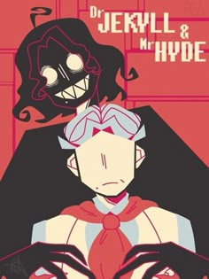 an image of two people in front of a red background with the words jekyll and hyde on it