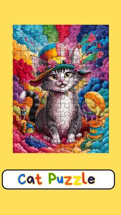 a puzzle with a cat wearing a hat