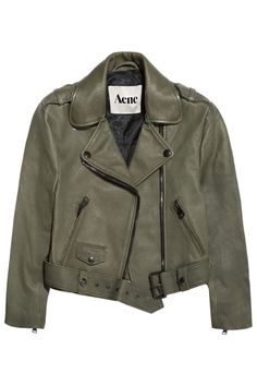 acne Acne Studios Jacket, Green Leather Jacket, Green Leather Jackets, Classic Motorcycle, Lapel Jacket, Jacket Zipper, Cropped Leather Jacket