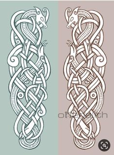 two celtic designs, one with an animal and the other with a snake on it