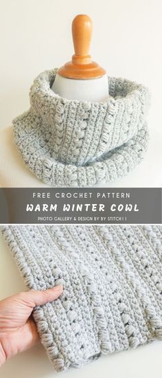 a crocheted scarf is shown with the text, free crochet pattern warm winter