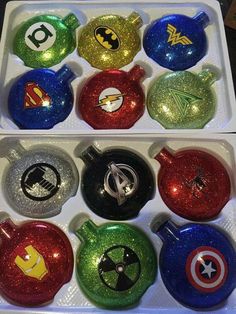 the avengers christmas ornaments are in their box