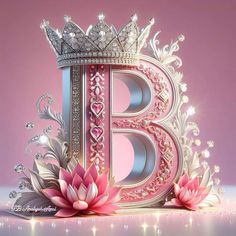 the letter b is made up of flowers and diamonds, with a crown on top