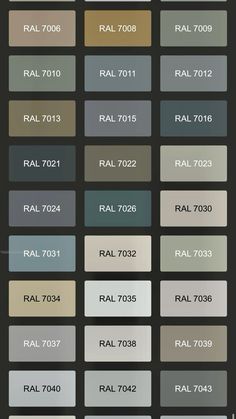 an image of different colors and sizes of paint swatches on a black background with the words ral 7078